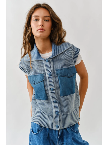 WASHED SWEATER VEST WITH CONTRAST DETAIL
