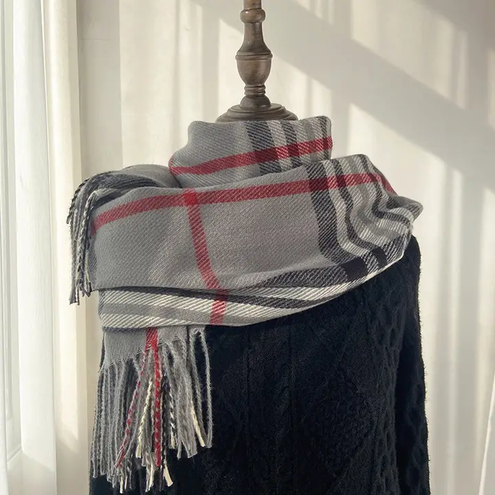 Plaid Warm Tassel Scarf grey