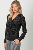 Burnout Velvet Gathered Fitted Top Black Front/side