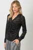 Burnout Velvet Gathered Fitted Top Black Front/side