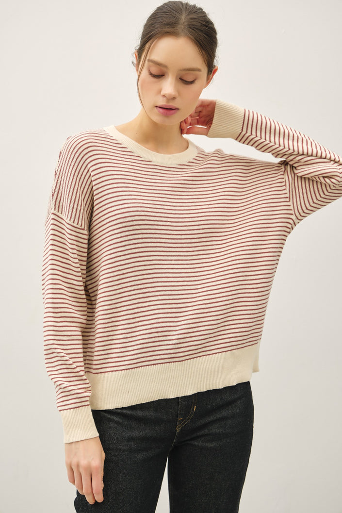 Lightweight Striped Longsleeve Sweater with Acccents front