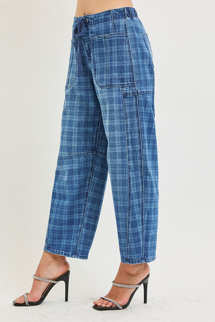Slouchy Barrel Plaid Jeans, med plaid-side