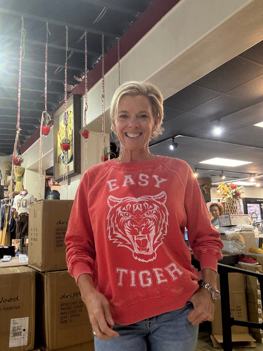 Recycled Karma Easy Tiger LS Burnout Sweatshirt | paprika front