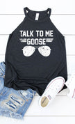 Talk to Me Goose White Ink Graphic Mock Tank heather black