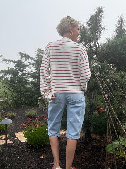 Round Neck LS Y'all Chainstitch Stripe Sweater