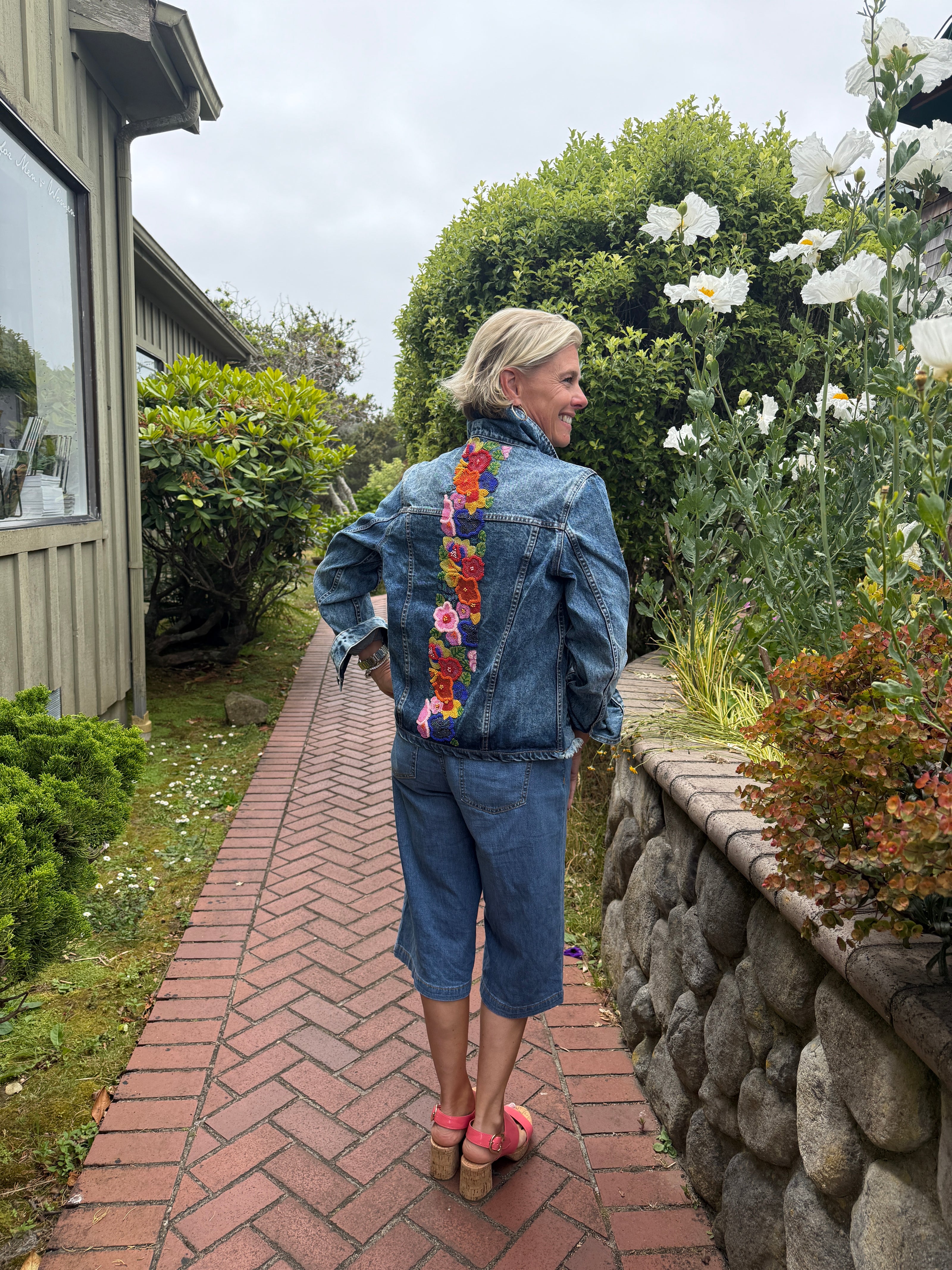 Denim Jacket W Raised Flowers back