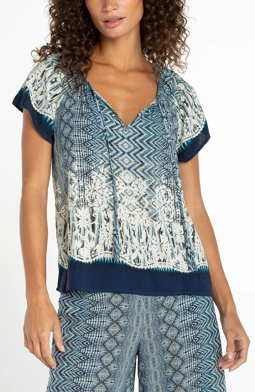Woven Top With Front Tie