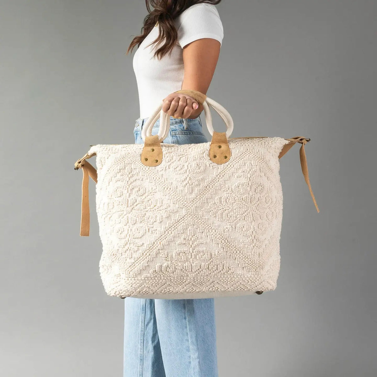 Cream Vintage Inspired Textured Tote