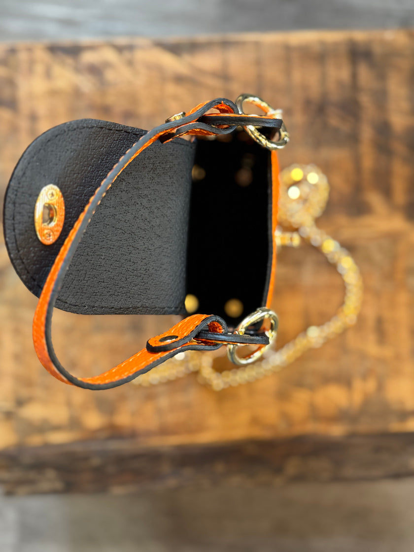 Mini Bag in Genuine Leather Dollar with Bee-Shaped | Bright Orange inside