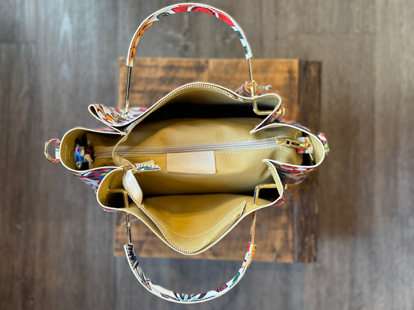 Modarno Women's Bucket Bag in Genuine Leather + Inner Bag | Foresta Gioiosa top/inside