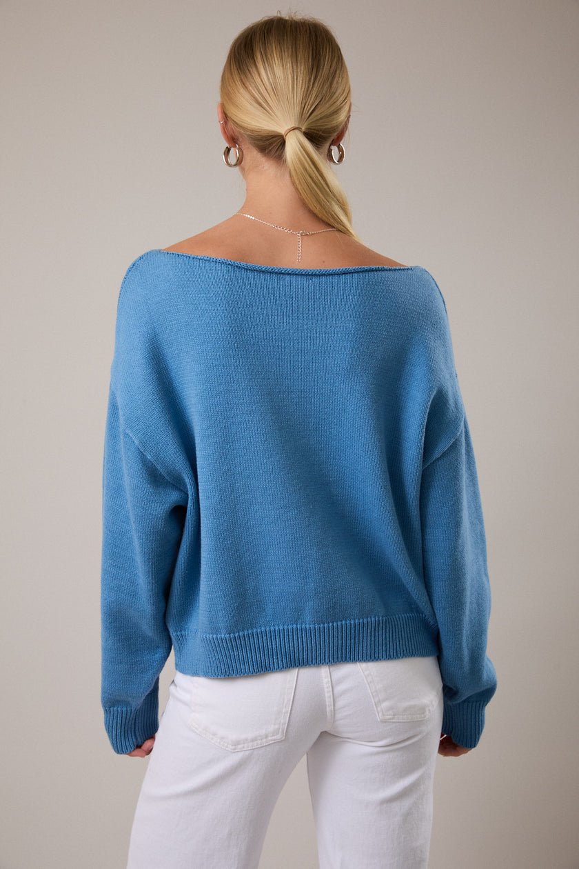 Sailor Boat Neck Sweater, blue-back