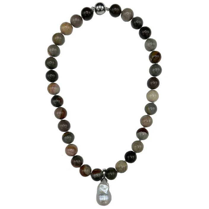 120-04-S| Warm Agate Quartz W/ Wild Pearl Drop