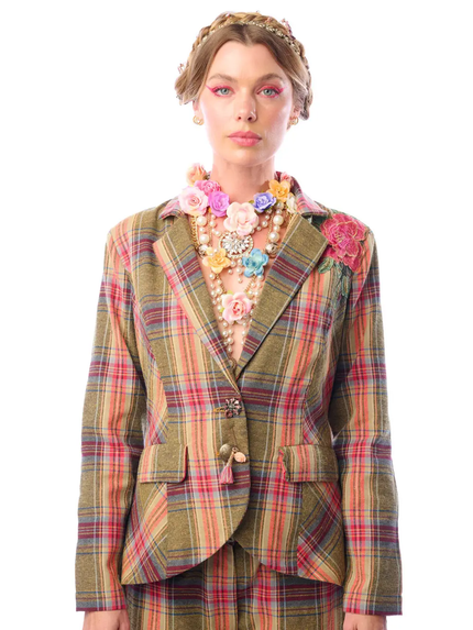 SEASON STATEMENT BLAZER olive plaid front