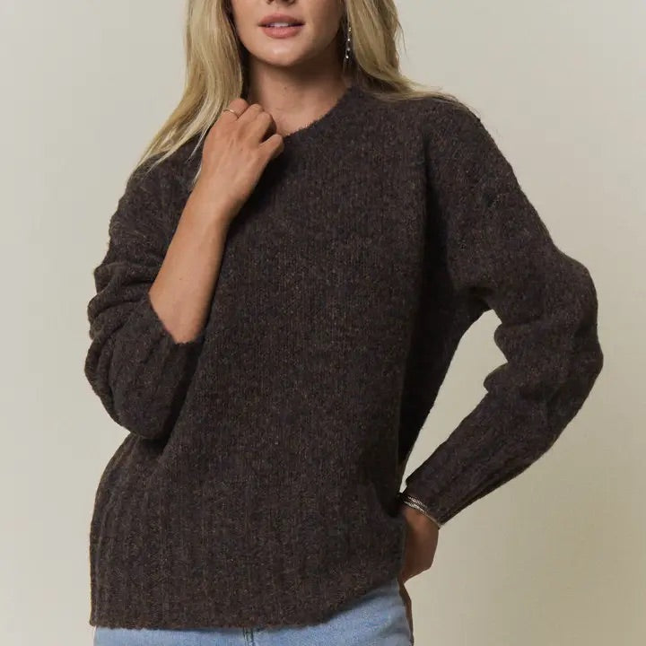 The Natalie Heathered Knit Sweater Chocolate