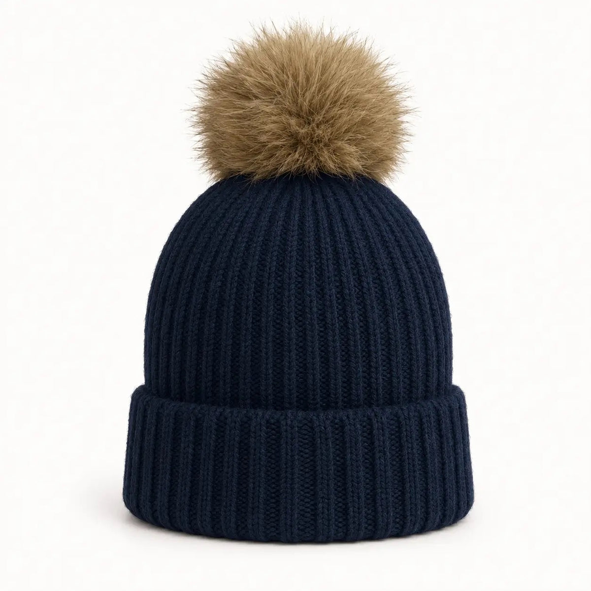 Cable Ribbed Knit Pom Beanie