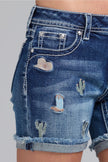 Grace Denim Cactus Floral Embroidered Short