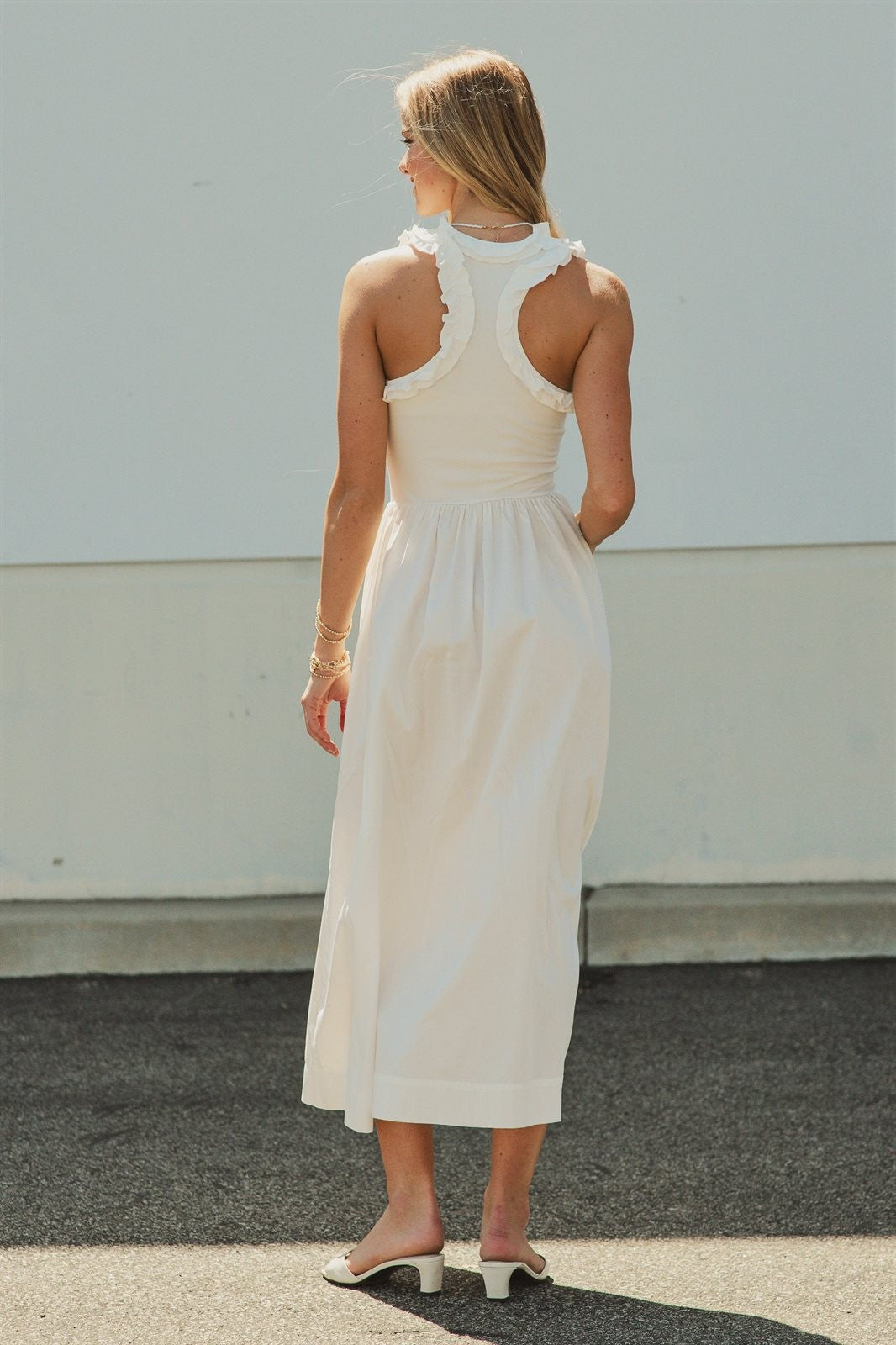 Soft Ruffle Bodice Midi Dress