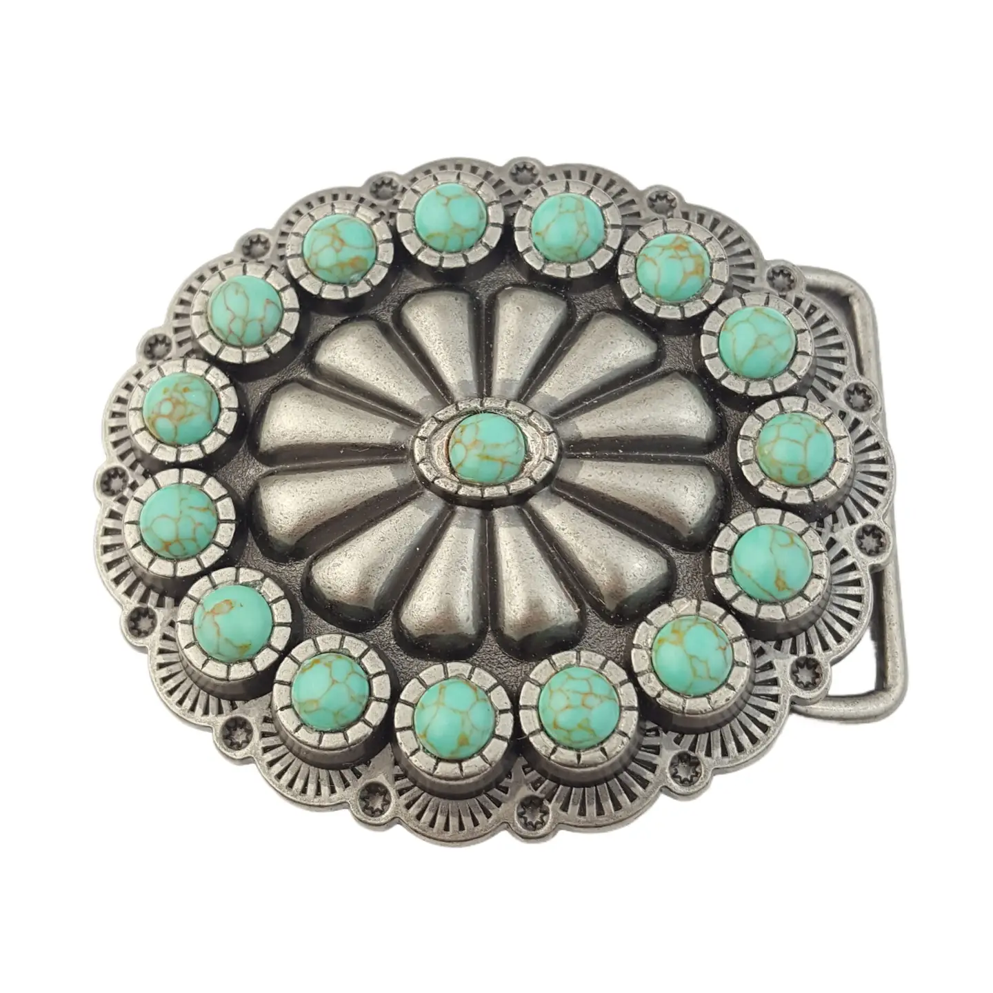 Oval Western Turquoise Stone Belt Buckle - Blue