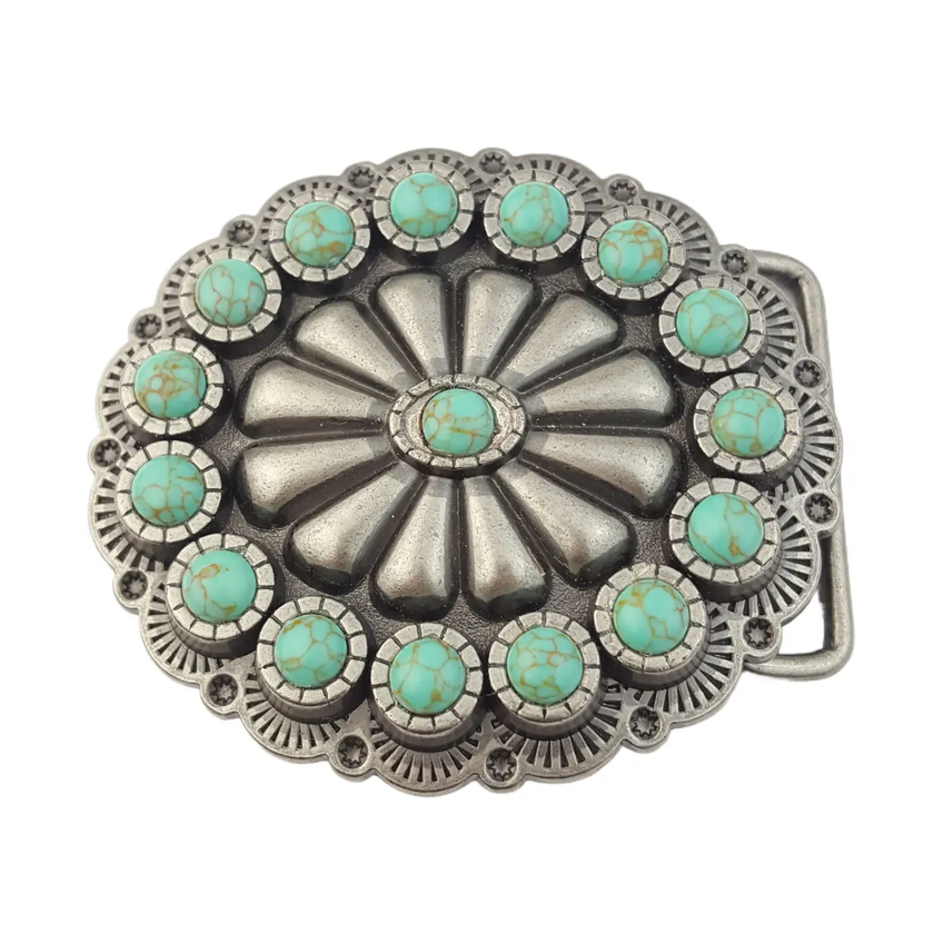 Oval Western Turquoise Stone Belt Buckle - Blue