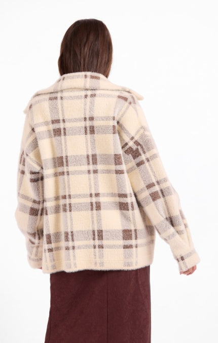 Lola Plaid Coat, cream brown-back