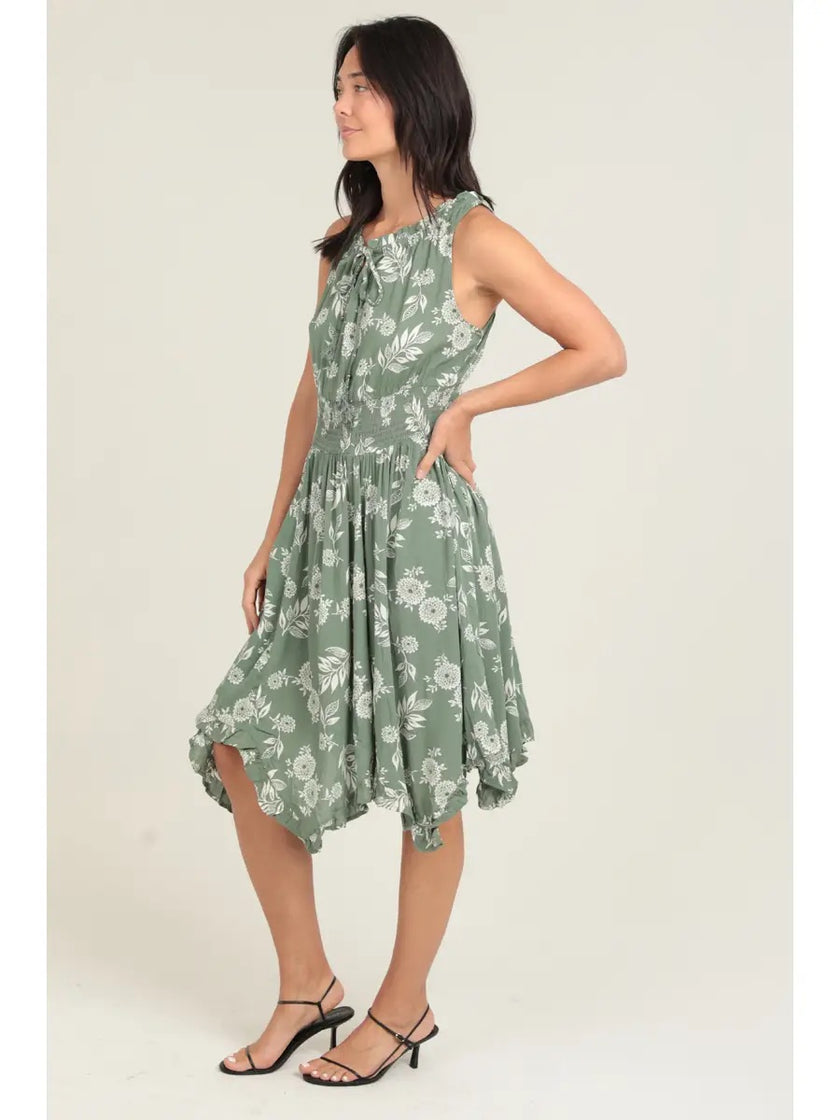 Floral Print Tank Dress with Elastic Waist