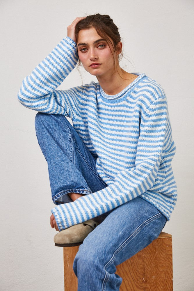 Everyday Cozy Stripe Knit Sweater sky blue