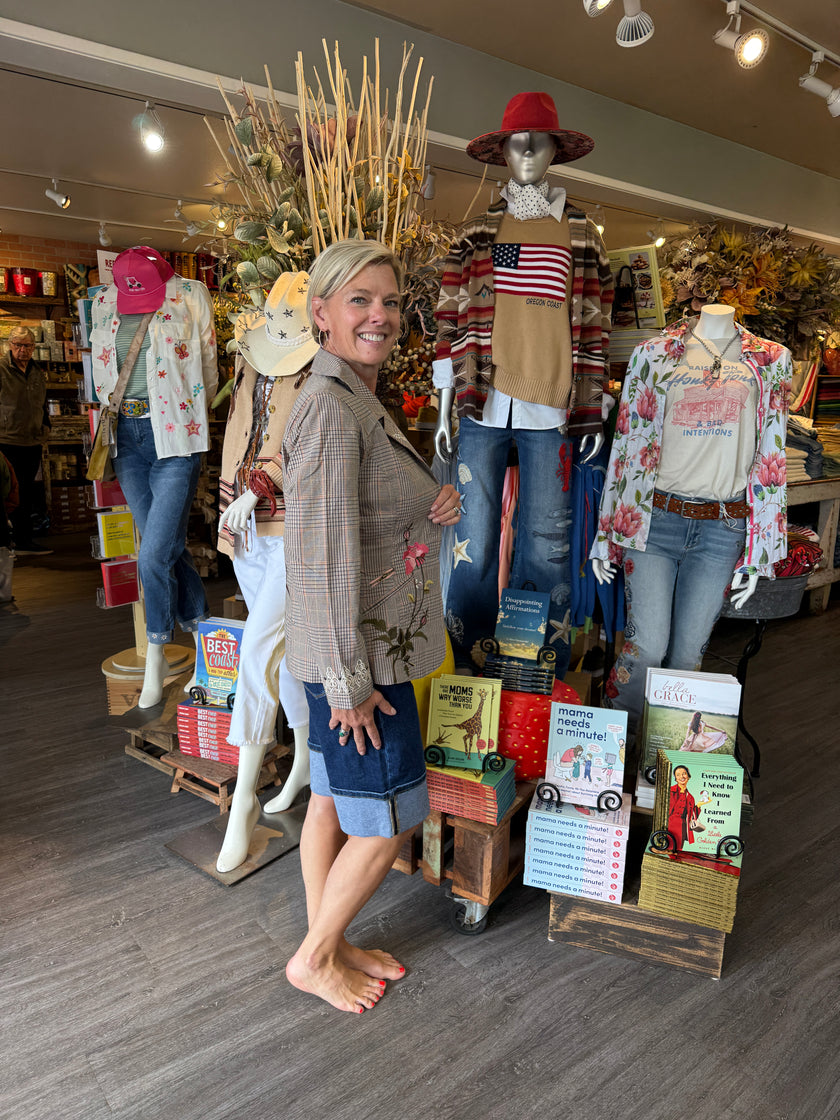 Stripe embroidered Blazer stone side