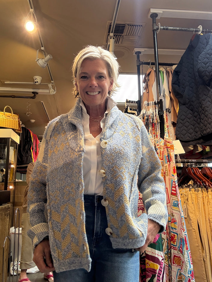 SPECKED YARN CONTRAST EDGE DOWN CARDIGAN