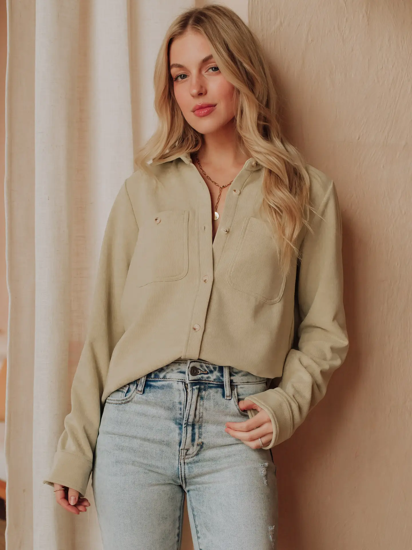 Super Soft Button Up Top light green