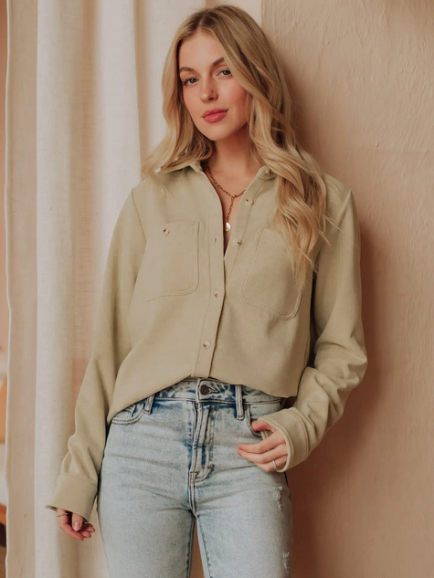 Super Soft Button Up Top light green