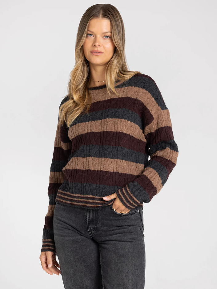 Carlisle Sweater, brown/charcoal stripe-front