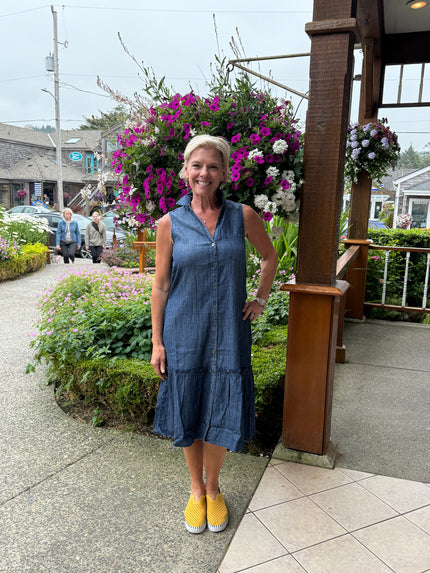 Allie Denim Tie Dress dark wash front