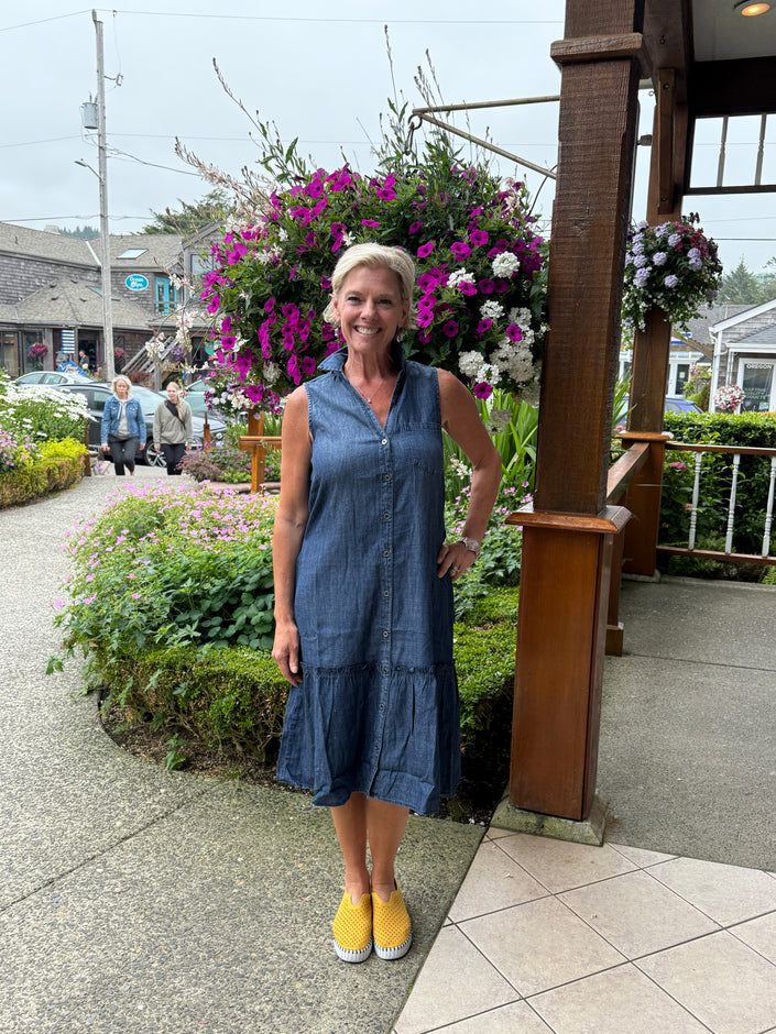 Allie Denim Tie Dress dark wash front