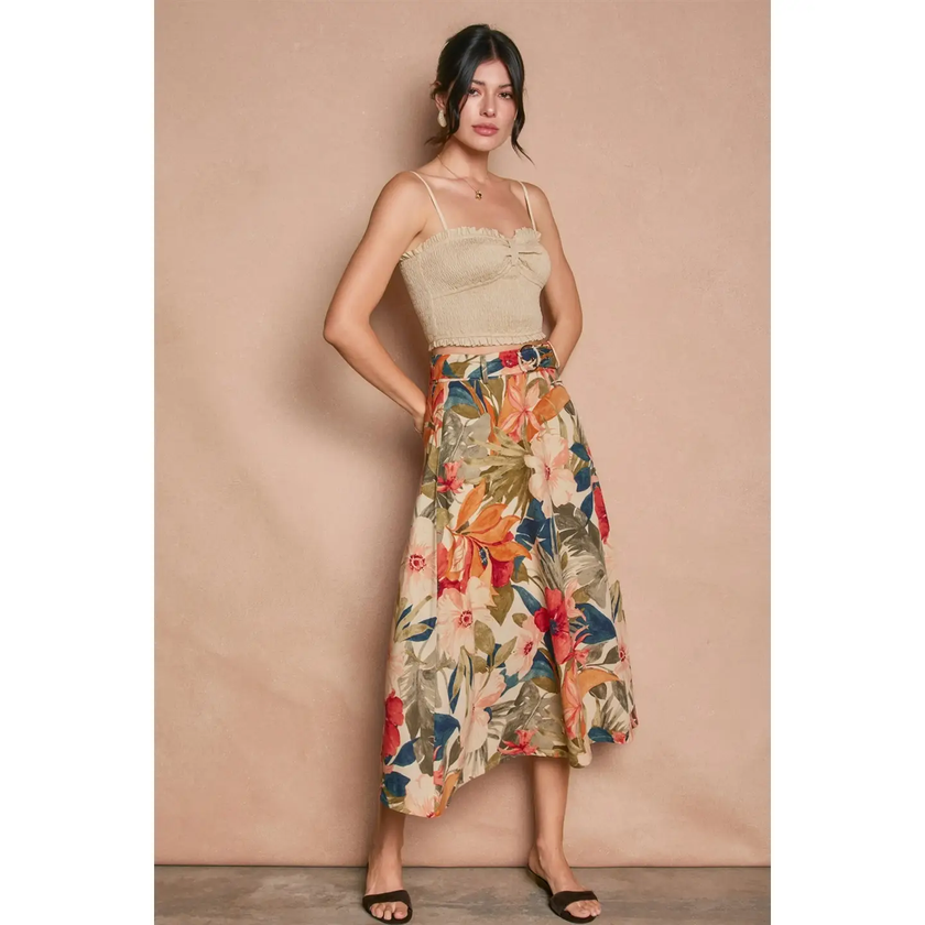 Countryside Bird Buckled A Line Midi Skirt front