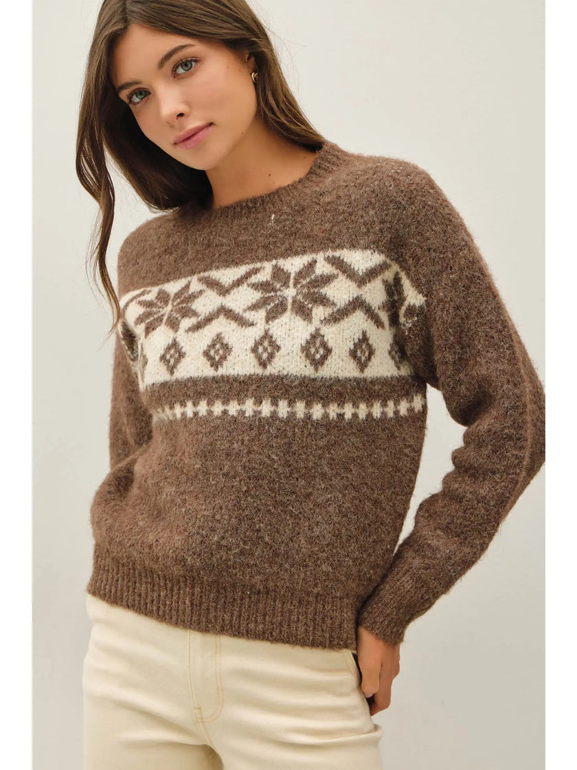 Hattie Floral Fair Isle Sweater, brown-front