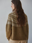 Knit Sweater Fair Isle Mock  Neck Pullover - Olive Brown