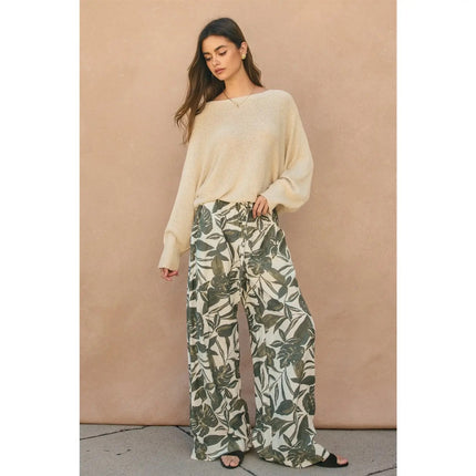 Palm Leaf Wide Leg Pants vineyard green front