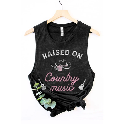 Raised On Country Music Mineral Graphic Tank Top