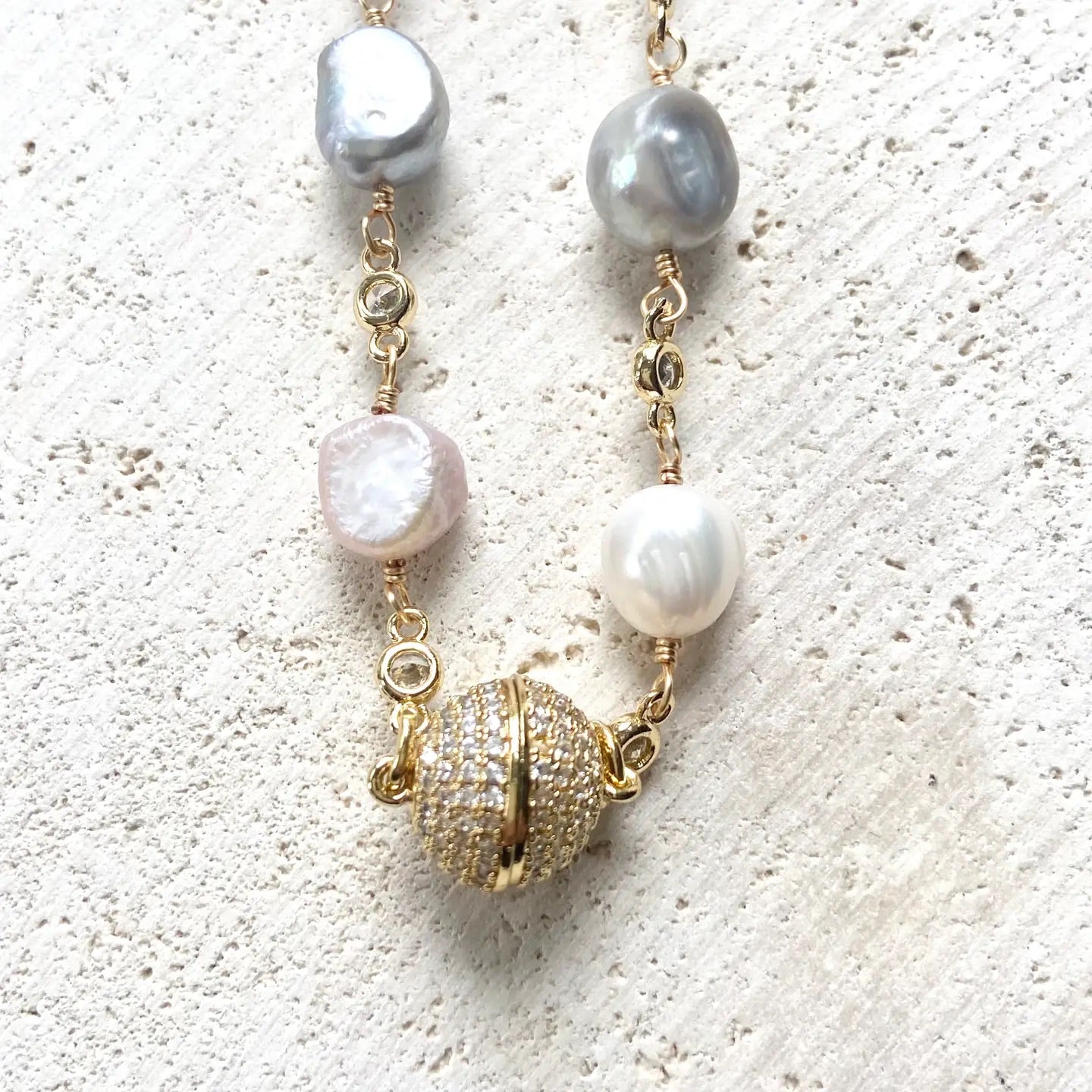 Blush Pearl Choker Gold Pave 16