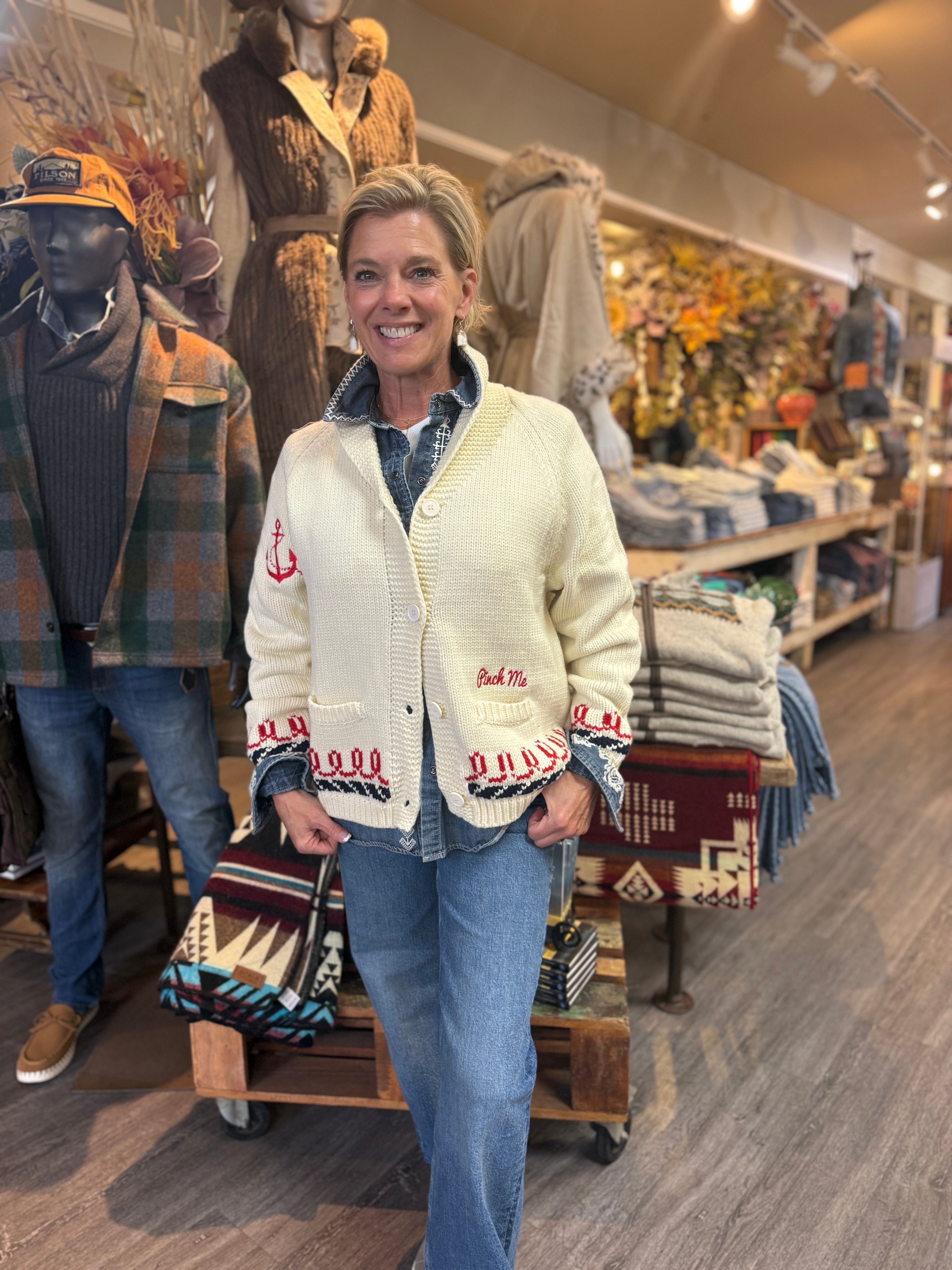 Pinch Me Crab Cardigan Cream front
