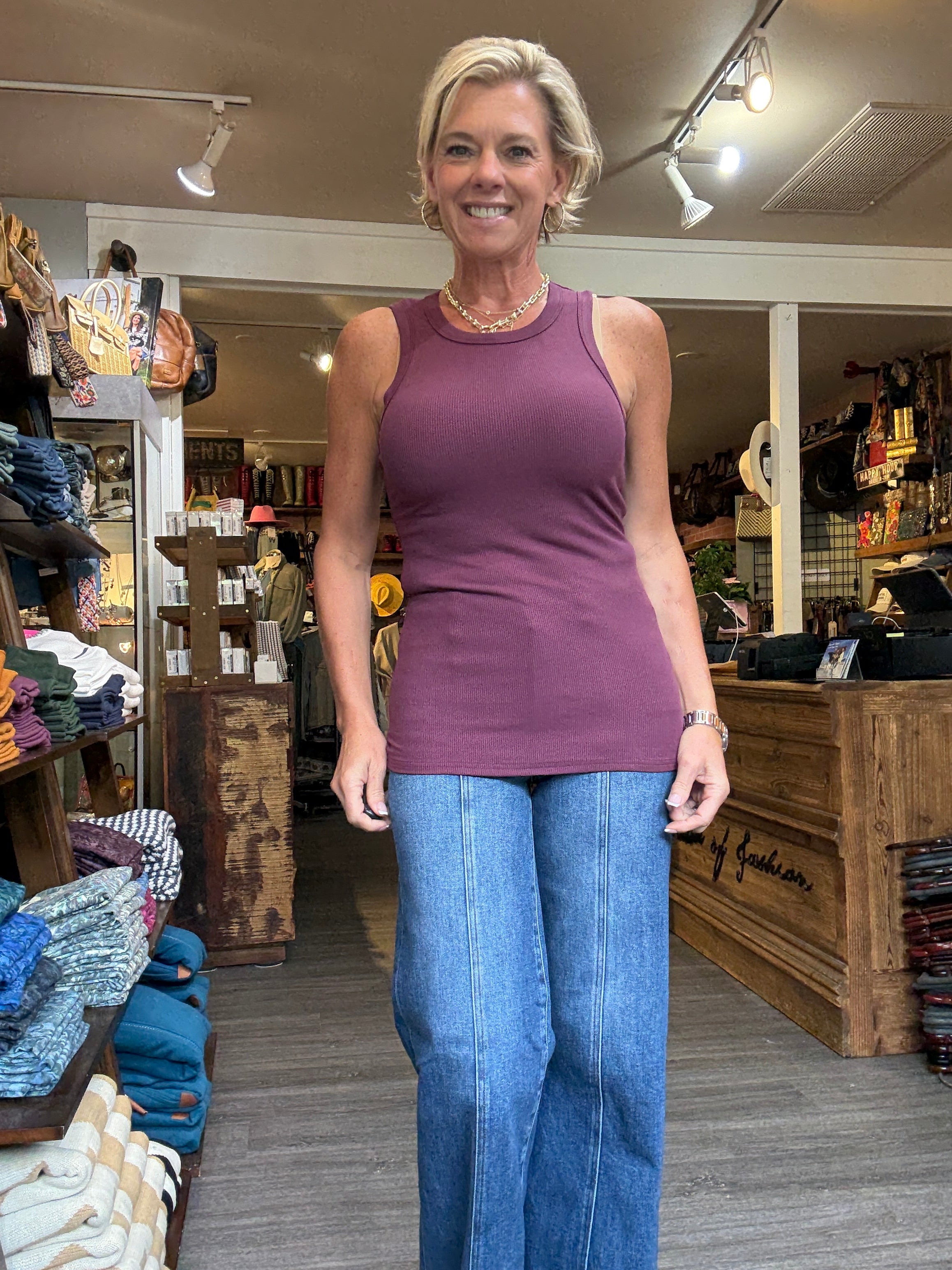 Essential Micro-Ribbed Athleisure Tank Top dark plum