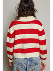 Cream Multi Red 1/4 Button Sweater Cardigan One Size