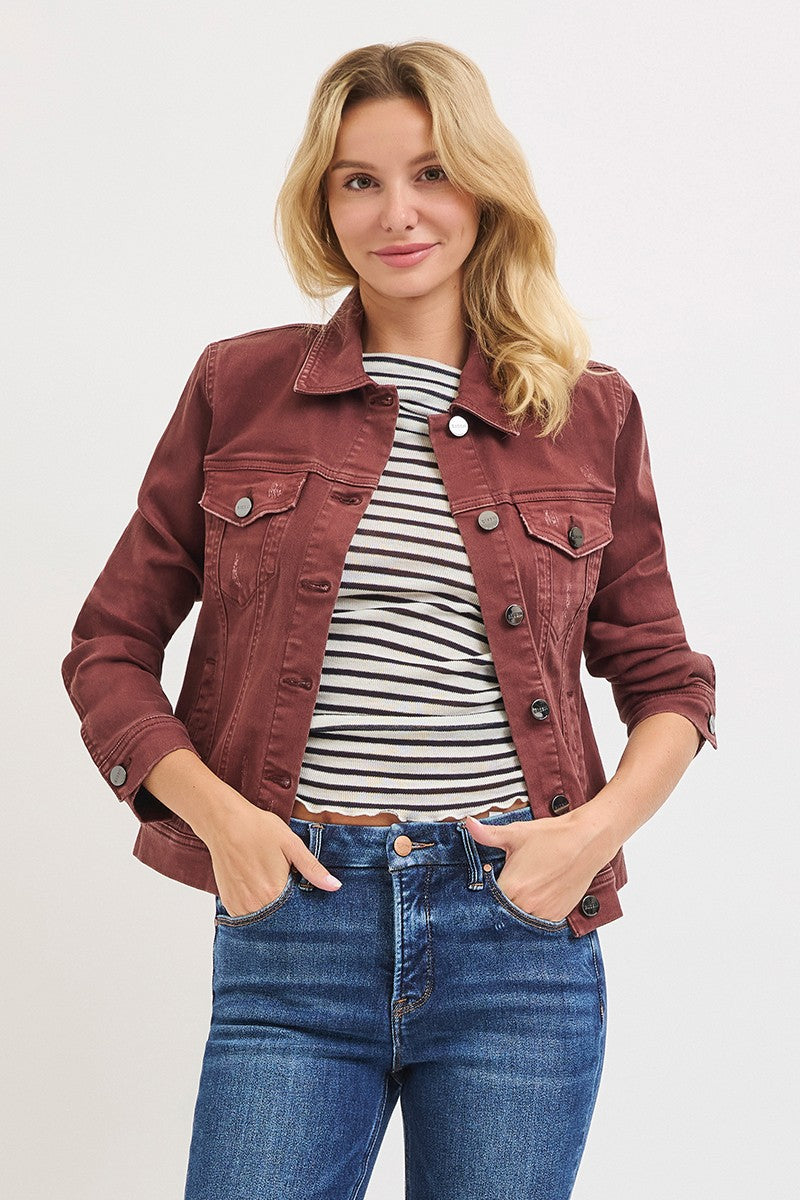 vintage washed jacket Choco brown front unbuttoned