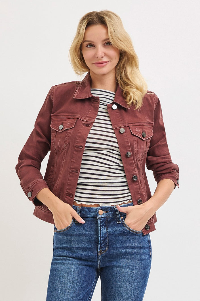 vintage washed jacket Choco brown front unbuttoned