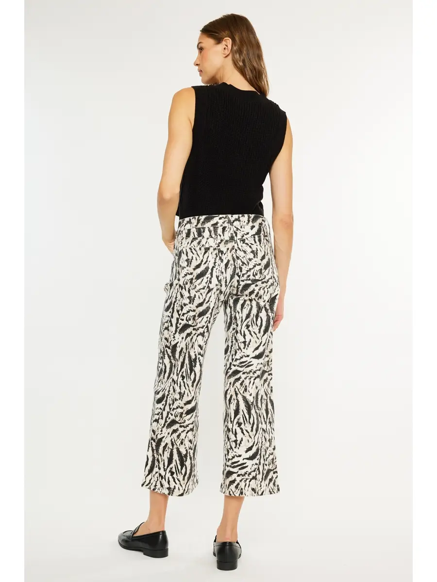 MID RISE PRINTED CROP WIDE LEG JEANS
