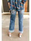 Giddy up Embroidered Cuffed Denim