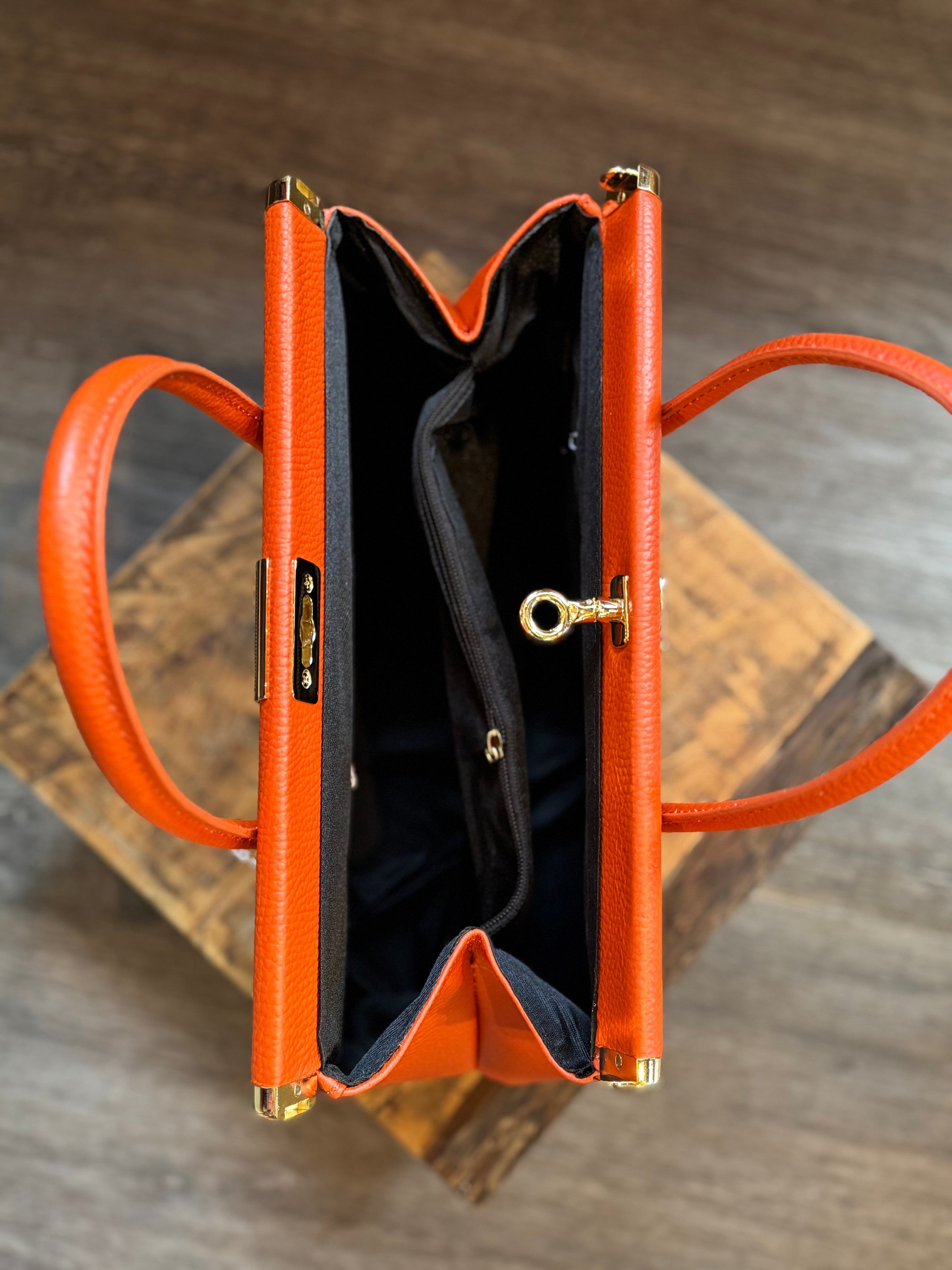 Handbag Women's Leather Handbag with Shoulder Strap | orange top/inside