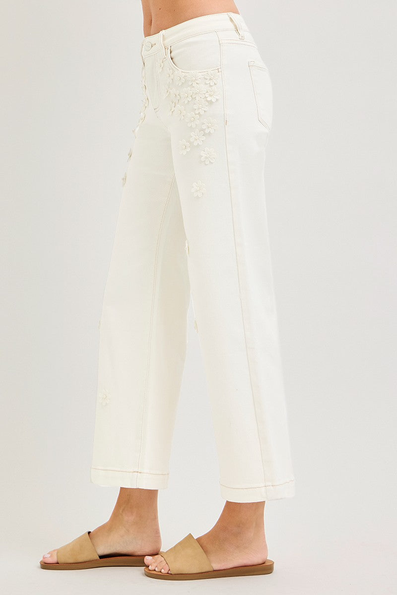 Elli Mid Rise Crop Flower Pants, cream-side