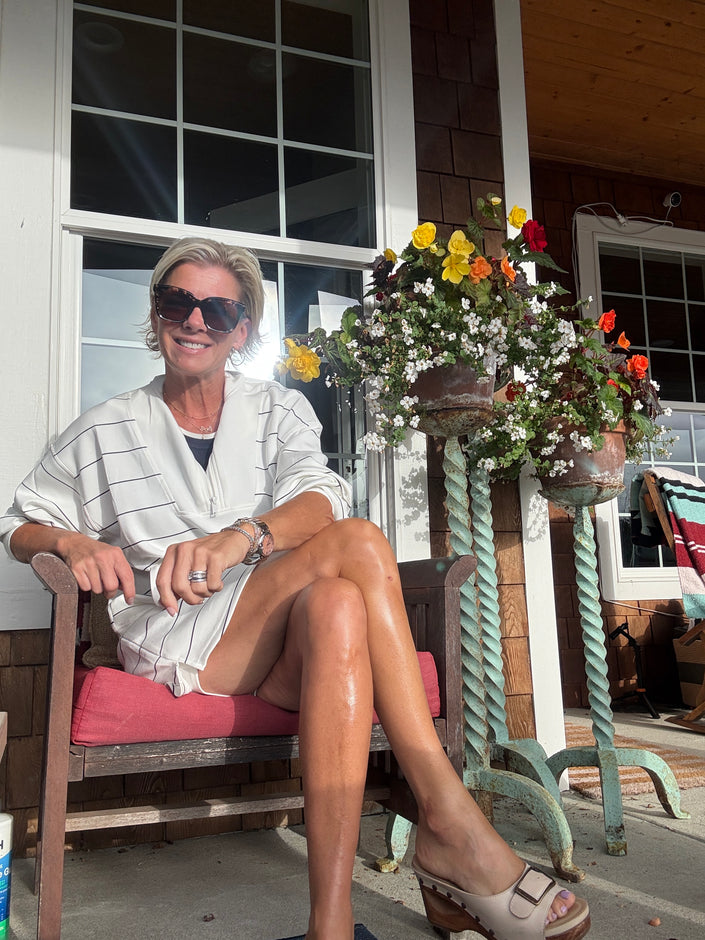 Modal Poly Span Stripe Quarter Zip Mock Neck Pullover