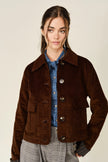 Reese Corduroy Button Plaid Jacket, brown-front